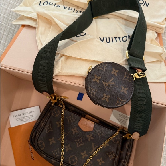 Louis Vuitton Multi Pochette Crossbody Bag with Green Strap | with box & receipt - Picture 1 of 7